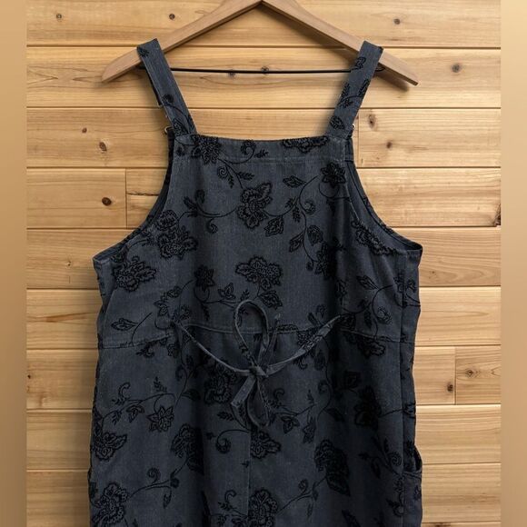 Vintage Talbots Size Large Gray Velvet Floral Overall Dress Whimsigoth Goth - Picture 7 of 12